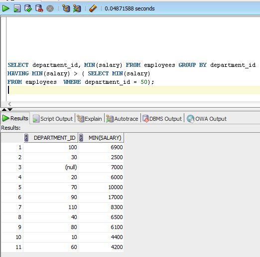 Single Row Subquery with Having