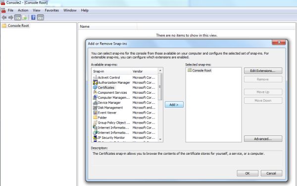 choose snap-ins for MMC