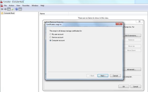 location for MMC certificate