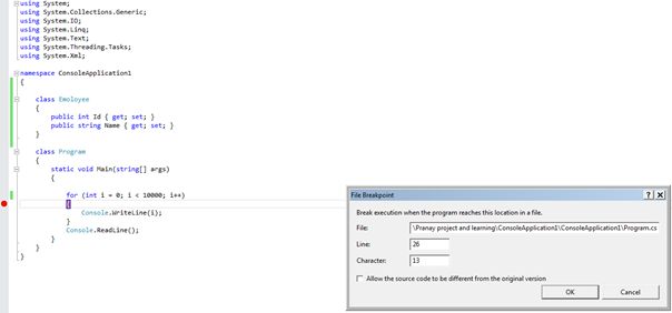 breakpoint change to line number