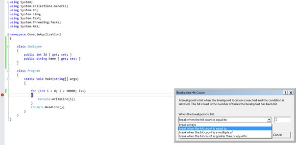 breakpoint hit count option