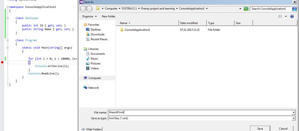 exporting breakpoint