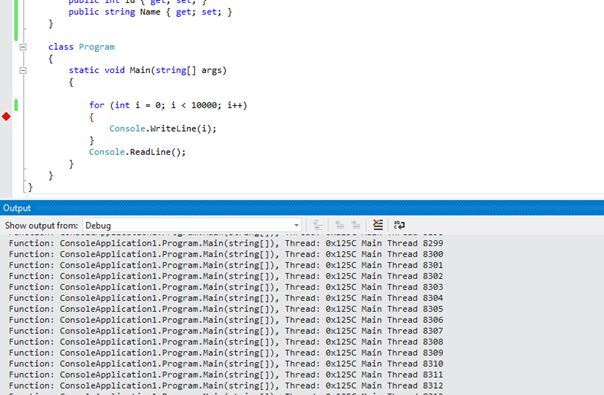 messages get printed to output window