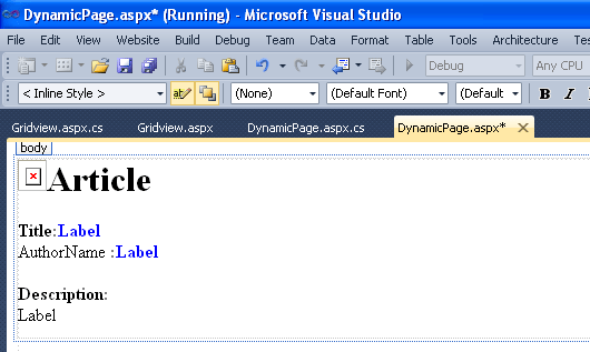 dynamicpage with gridview data