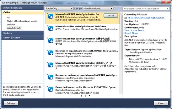 Optimization in Manage NuGet Packages