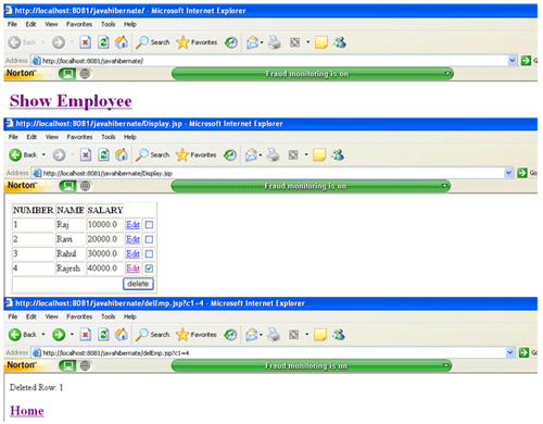 delete record using hibernate