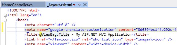 Place the meta tag into the layout page in an MVC project