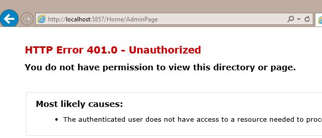 Attempting to access the Admin Users only view