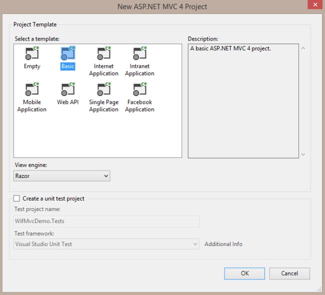 Selecting the Basic Application Template