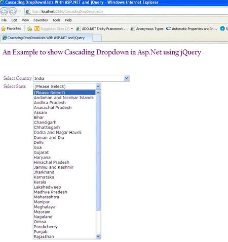 Cascading dropdown using jquery