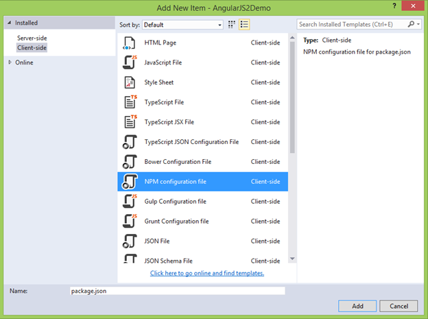 Adding package.json file
