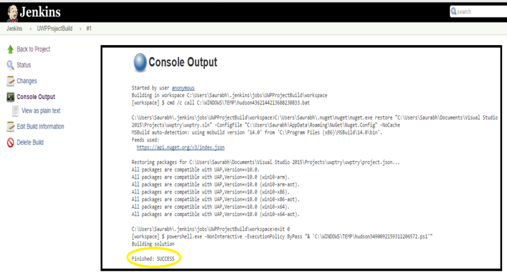 Console output