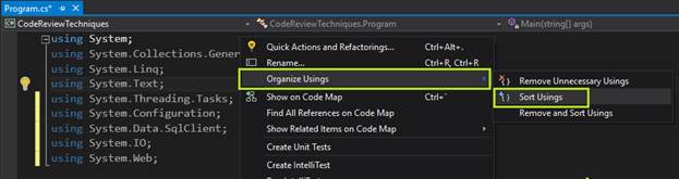  Sort Usings option in Visual Studio 2015