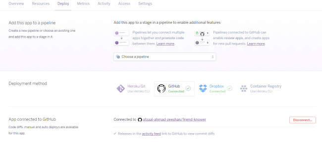 Heroku dashboard for deployment of apps