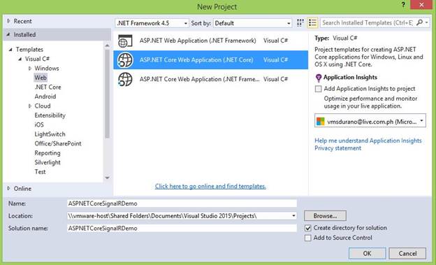 New ASP.NET Core Web Application