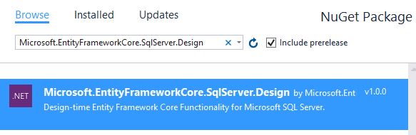 Adding Microsoft.EntityFrameworkCore.SqlServer.Design package