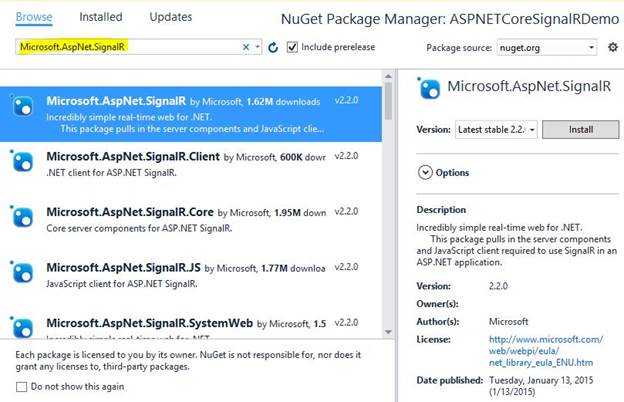 Adding SignalR Packages