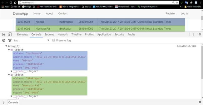 Checking data using Browser Console
