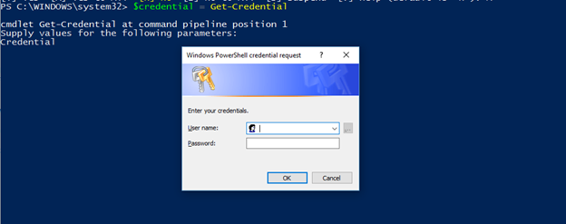 $credential = Get-Credential
