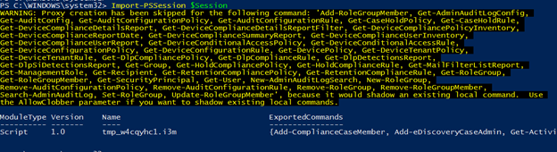 Import-PSSession $ccSession -Prefix cc