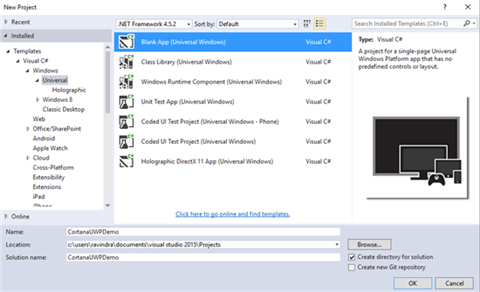 Create Windows Universal Project