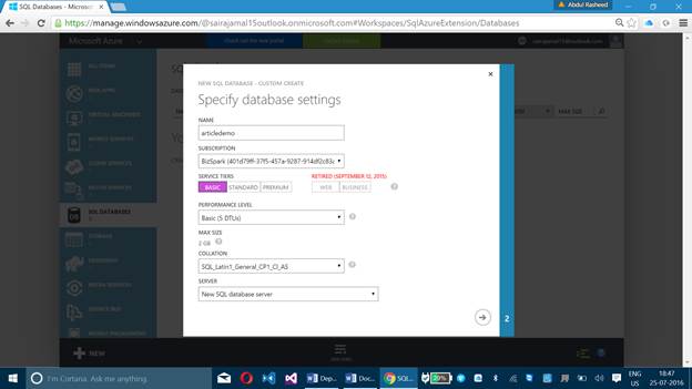 Specify the Database