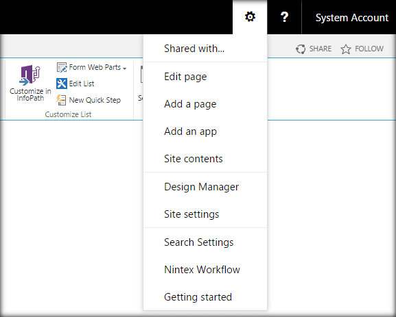 SharePoint 2016 Site Actions