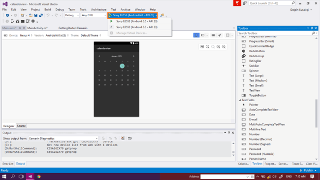 you will trag and trop the calenderview tool control in your main.axml page whatever. 