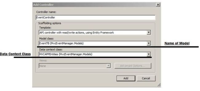 Adding Event Controller and setting Scaffolding option