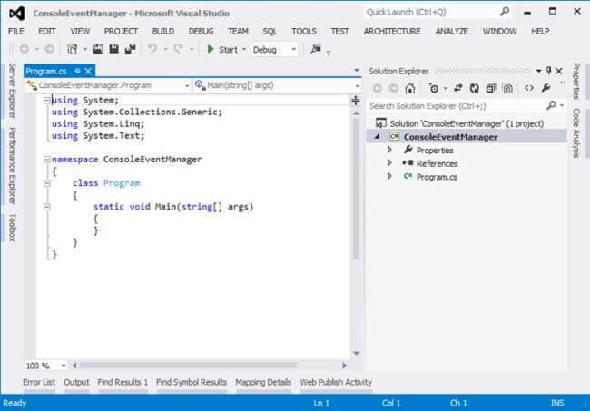 View after adding Console application