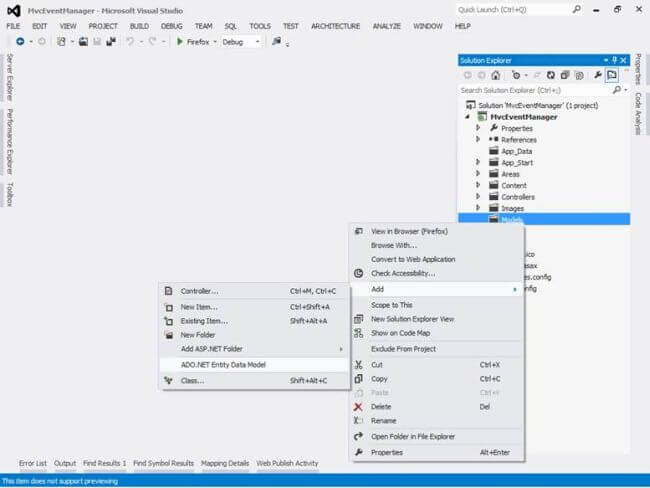 Adding ADO.NET entity Data Model
