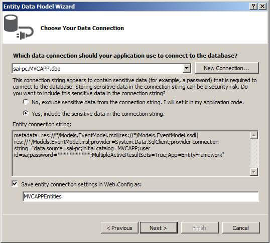 Choosing your data connection for adding in Web.config file