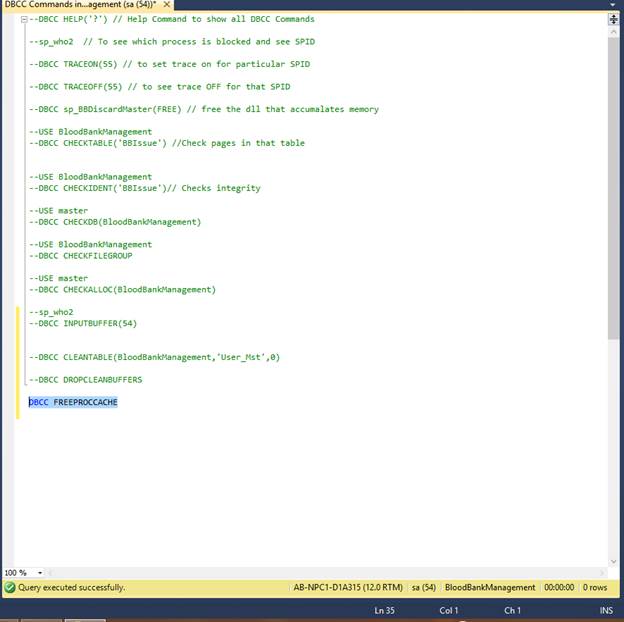 DBCC FREEPROCCACHE