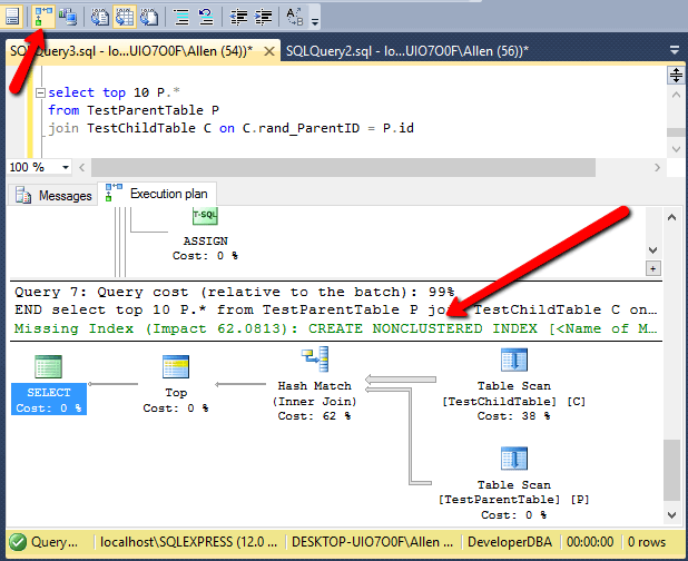 Use SQL Management Studio index hints