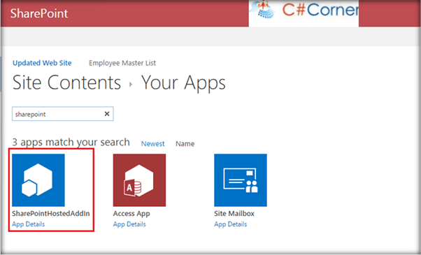 The SharePoint Hosted add-in has come up in the app catalog.