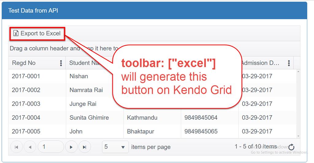 Export to Excel using Kendo UI in ASP.NET Core by Nishan