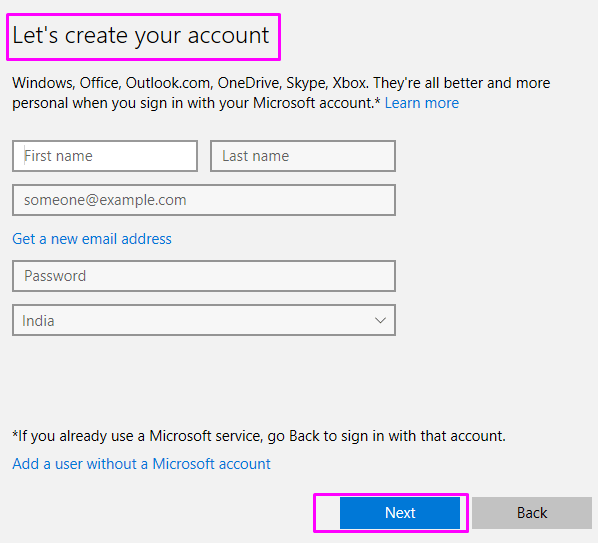 create the account