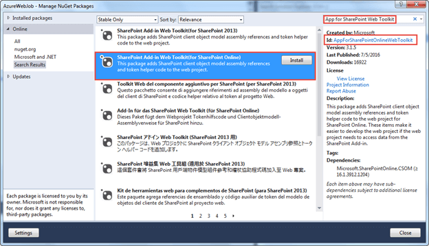 App for SharePoint Web Toolkit