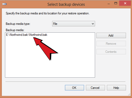 select backup devices containing northwind.bak location