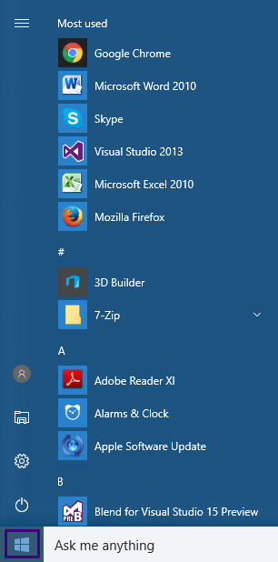 start menu