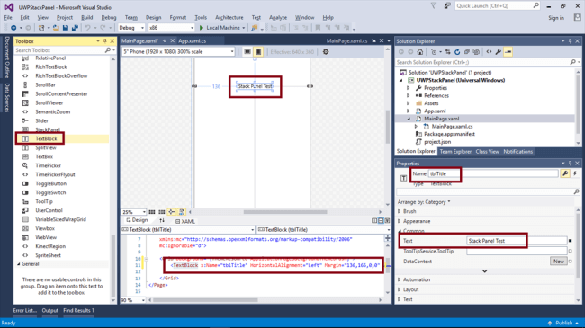 Add TextBlock control 