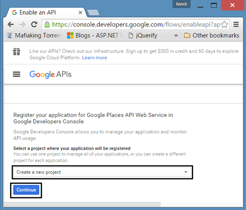 Creating New Project in Google APIs