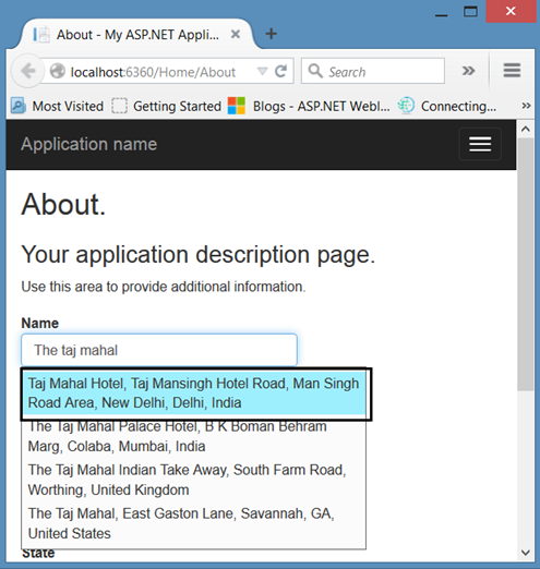 Searching Place using Autocomplete API