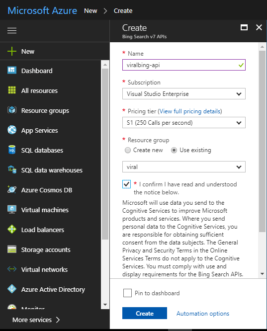 Bing Search API In Azure