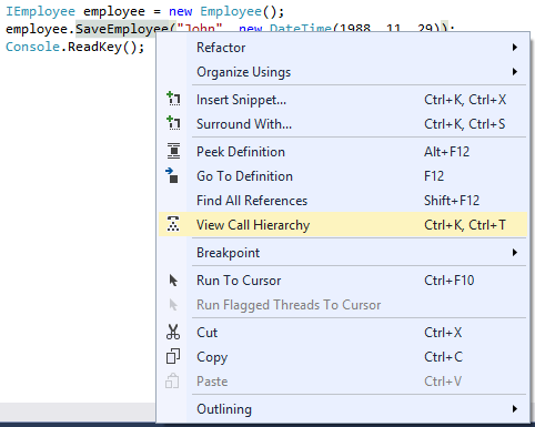 View Call Hierarchy Option