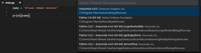 Selection of Python interpreter in Visual Studio Code.