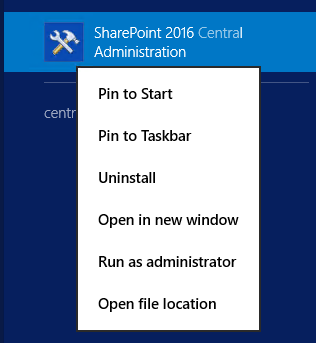 SharePoint 2016 Central Administration