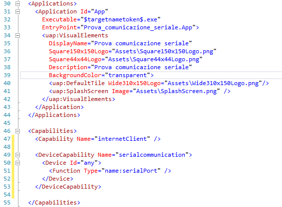The Package.appxmanifest files after editing