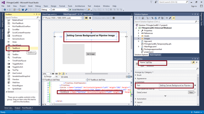 Add TextBlock control