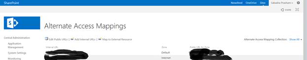 SharePoint OnPremises - Alternate Access Mapping page